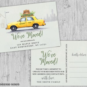 Postal con anuncio de mudanza, anuncio de mudanza en acuarela, anuncio de mudanza de casa nueva en acuarela de City Taxi, postal con nueva dirección