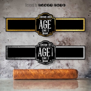 Custom Birthday Cigar Labels, Custom Milestone Cigar Labels, 30th, 40th, 50th, Vintage Theme Party, Birthday Cigar Bands, Silver & Gold
