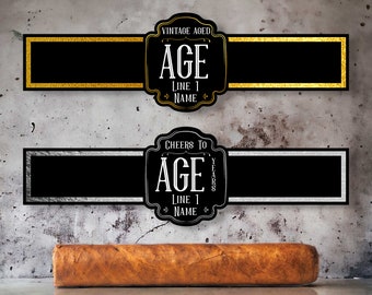 Etiquetas personalizadas para cigarros de cumpleaños, etiquetas personalizadas para cigarros de hitos, 30, 40 y 50 años, fiesta temática vintage, anillas de cigarros de cumpleaños, plateadas y doradas