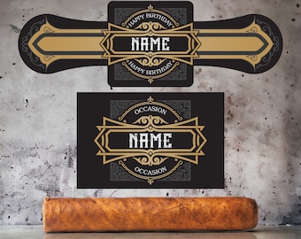 Etiquetas personalizadas para cigarros de cumpleaños, etiquetas personalizadas para cigarros, fiesta temática vintage, anillas para cigarros de cumpleaños, cigarros de jubilación, etiquetas para cajas de cerillas