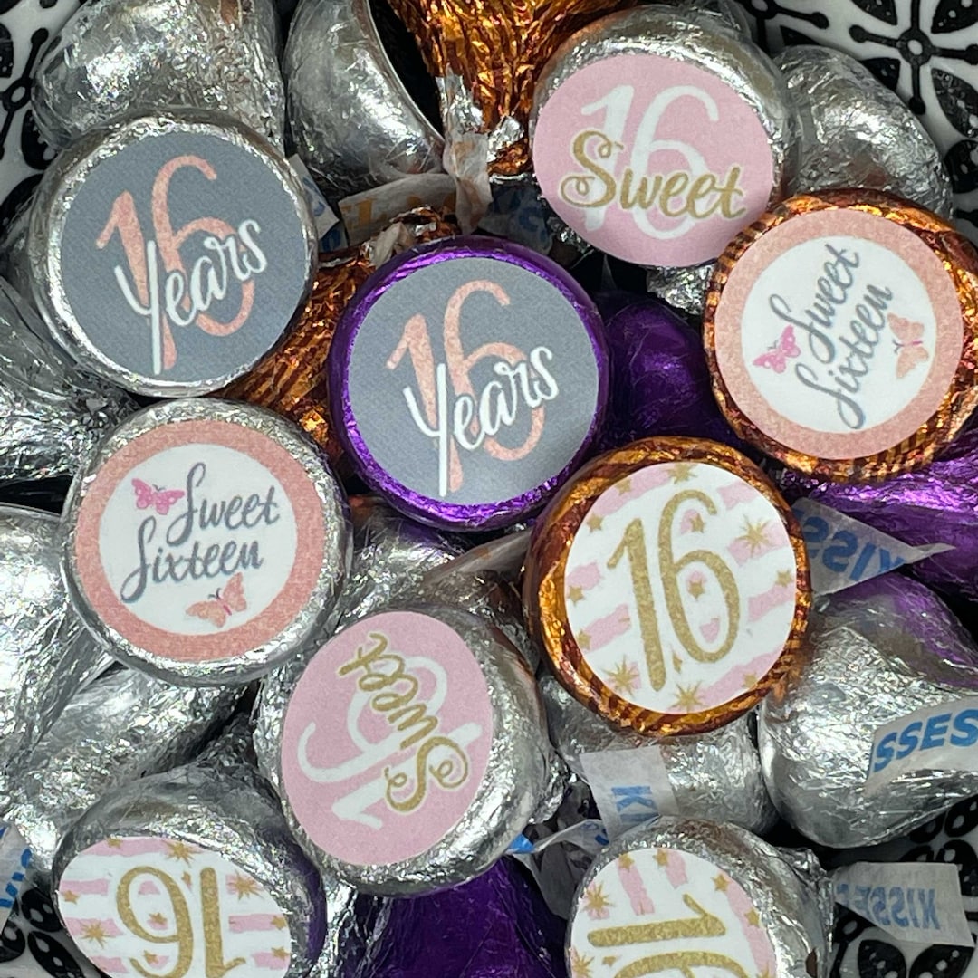 Sweet 16 Party Favors, Sweet Labels, Sweet Sixteen Chocolate Kiss
