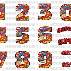 Sublimation Comic Numbers, Comic Clip Art, Superhero Clip Art, Comic Downloads, Iron Transfer Download, Comic Birthday Party, Superhero image 1