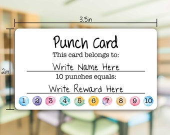 Student Punch Cards, Incentive Cards, Loyalty Reward Card for Classroom, Kids Reward Card, School Punch Cards, Achievement Cards