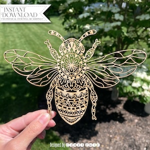Bee-mandala lasergesneden bestand – enkellaags SVG – insectenmandala ontwerp voor lasersnijden en graveren – honingbij zeer fijne tekeningen – CNC-gereed