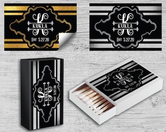 Etiquetas personalizadas para cajas de cerillas de boda, etiquetas para cajas de hitos, 30.º, 40.º, 50.º cumpleaños, fiesta temática vintage, pegatinas de cumpleaños, plateadas y doradas.