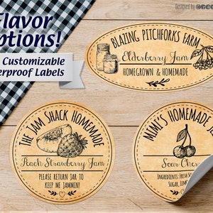 Custom WATERPROOF Mason Jar Label, Apothecary Canning Jar Sticker, Custom Jar Lid, Preserves, Jam, Jelly, Rustic Canning Label