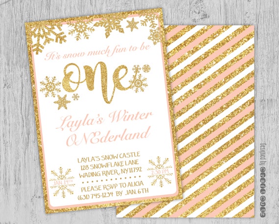 Winter ONEderland Birthday Invitation - Winter Party Invitation - Gold Glitter Pink Birthday Invitation - Snow Party Girls Printable
