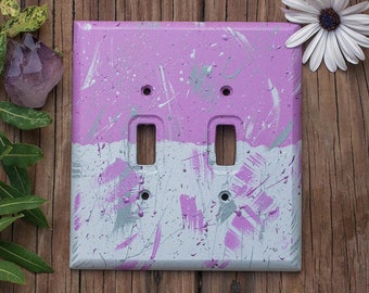 Wisteria - Chalk hand painted, lavender wooden double light switch plate cover with back plate, home decor