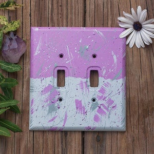 Wisteria - Chalk hand painted, lavender wooden double light switch plate cover with back plate, home decor
