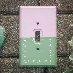 Fae - Acrylic hand painted wooden, sage green, decorative single light switch plate cover with back plate, home decor