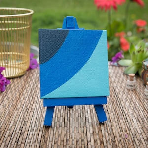 Reverb - 3x3 Mini abstract schilderij met ezel, cerulean blauw, Marine, acryl schilderen, mini kunst, canvas schilderij, mini canvas