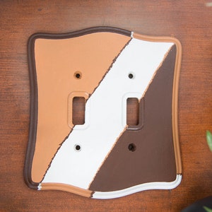 Timber - Acrylic hand painted cover, scalloped, decorative, wooden double light switch plate cover with back plate