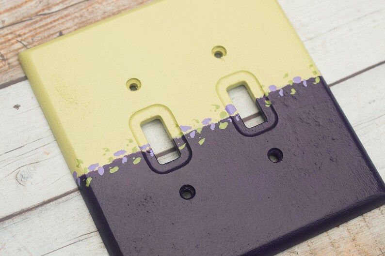 Absolute Will Acrylic hand painted purple and citron green decorative wooden double light switch plate cover with back plate, home decor image 3