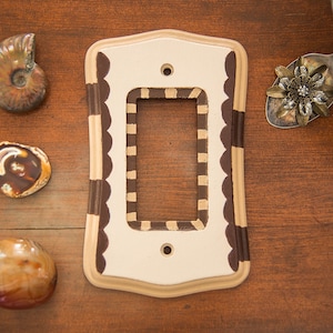 Ribbons - Acrylic, hand painted, wooden, single light switch, scalloped, decorative, switch plate cover with back plate