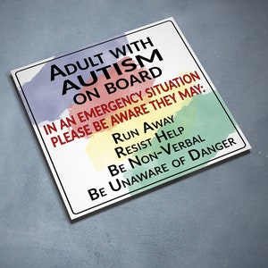 Adult with Autism on Board Bumper Sticker, Vinyl Sticker, Decal, Safety Sticker, PSA