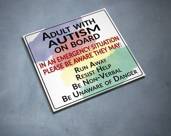 Adult with Autism on Board Bumper Sticker, Vinyl Sticker, Decal, Safety Sticker, PSA