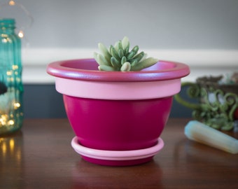 All That You Know - Hand painted, 6 1/2 inch acrylic bell pot, magenta decorative pot, succulent pot, terracotta pot, flower pot, home decor