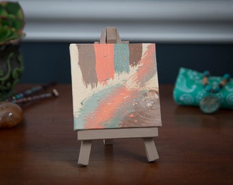 Long Island - 3x3 Mini abstract painting with easel, acrylic painting, mini art, canvas painting, mini canvas, home décor