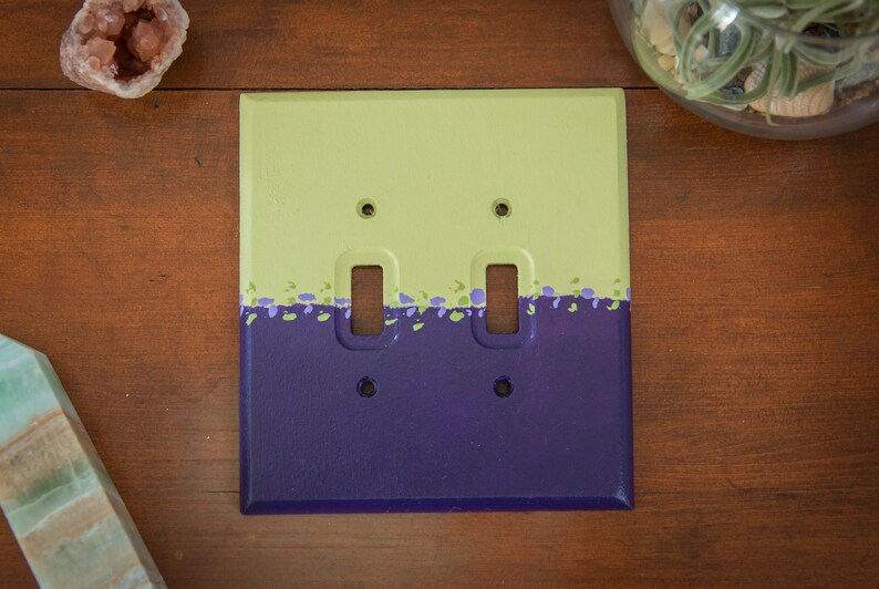 Absolute Will Acrylic hand painted purple and citron green decorative wooden double light switch plate cover with back plate, home decor image 1