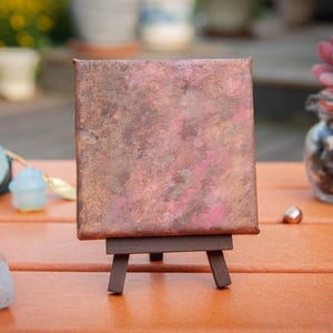 Daybreak Dust - 4x4 mini abstract painting with easel, brown, coral, acrylic painting, mini art, canvas painting, mini canvas, home décor