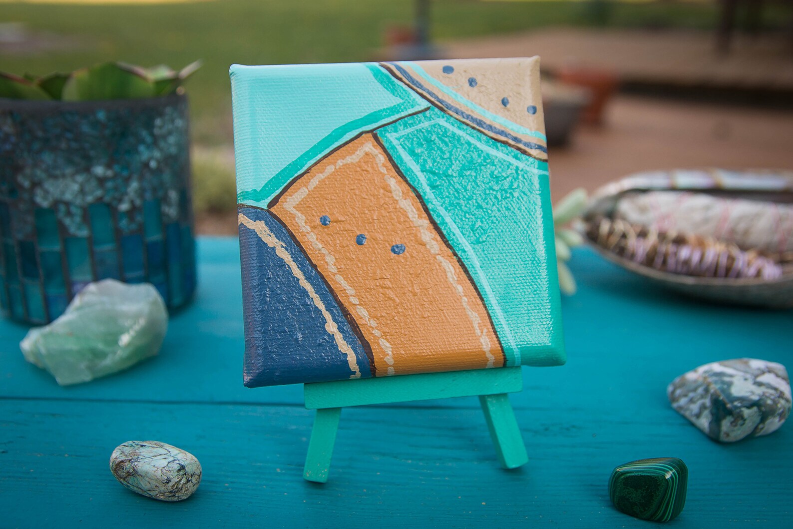 Limitless 4x4 Mini Abstract Painting With Easel Green Teal Etsy