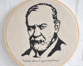 Patrón de punto de cruz de Sigmund Freud, punto de cruz de Sigmund Freud, punto de cruz de psicología, punto de cruz de terapia, cuéntame sobre tu madre