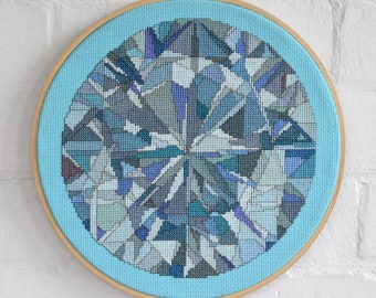 Diamante - Vista superior - Patrón de punto de cruz, Patrón de punto de cruz de diamante, Patrón de punto de cruz de gema