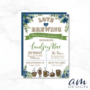 LINDSEY Navy Floral Love brouwt bruidsdouche uitnodiging op maat gepersonaliseerd