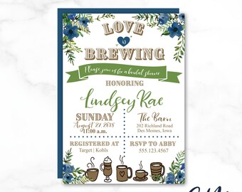 LINDSEY Navy Floral Love is Brewing Bridal Shower Invitation Customized Personalized