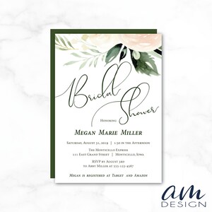 MEGAN Pastell Floral und Grün, Elegante Braut Shower Einladung