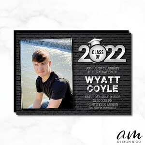 WYATT Class of, Black Brick Wall Men&#39;s Graduation Party Invitation