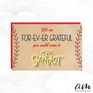 PARKER o CALEB Estamos siempre agradecidos de que pudieras venir a The Sandlot Gracias Postal