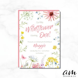 Our Little Wild Flower is Turning One! First Birthday Party Invitation