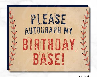 PARKER Please Autograph My Birthday Base, Sandlot Birthday Party Sign INSTANT DOWNLOAD