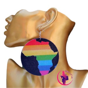 Bande arc-en-ciel, Boucles d’oreilles LGBTQ, Bijoux de fierté, couleurs de fierté, grandes boucles d’oreilles rondes, Carte d’Afrique Boucles d’oreilles gay pride