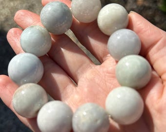 Polished Jade Bead Bracelet, Authentic Burmese Jade Stone, Pale Light Green Jade, Natural Gemstone Healing Bracelet for Good Luck and Health