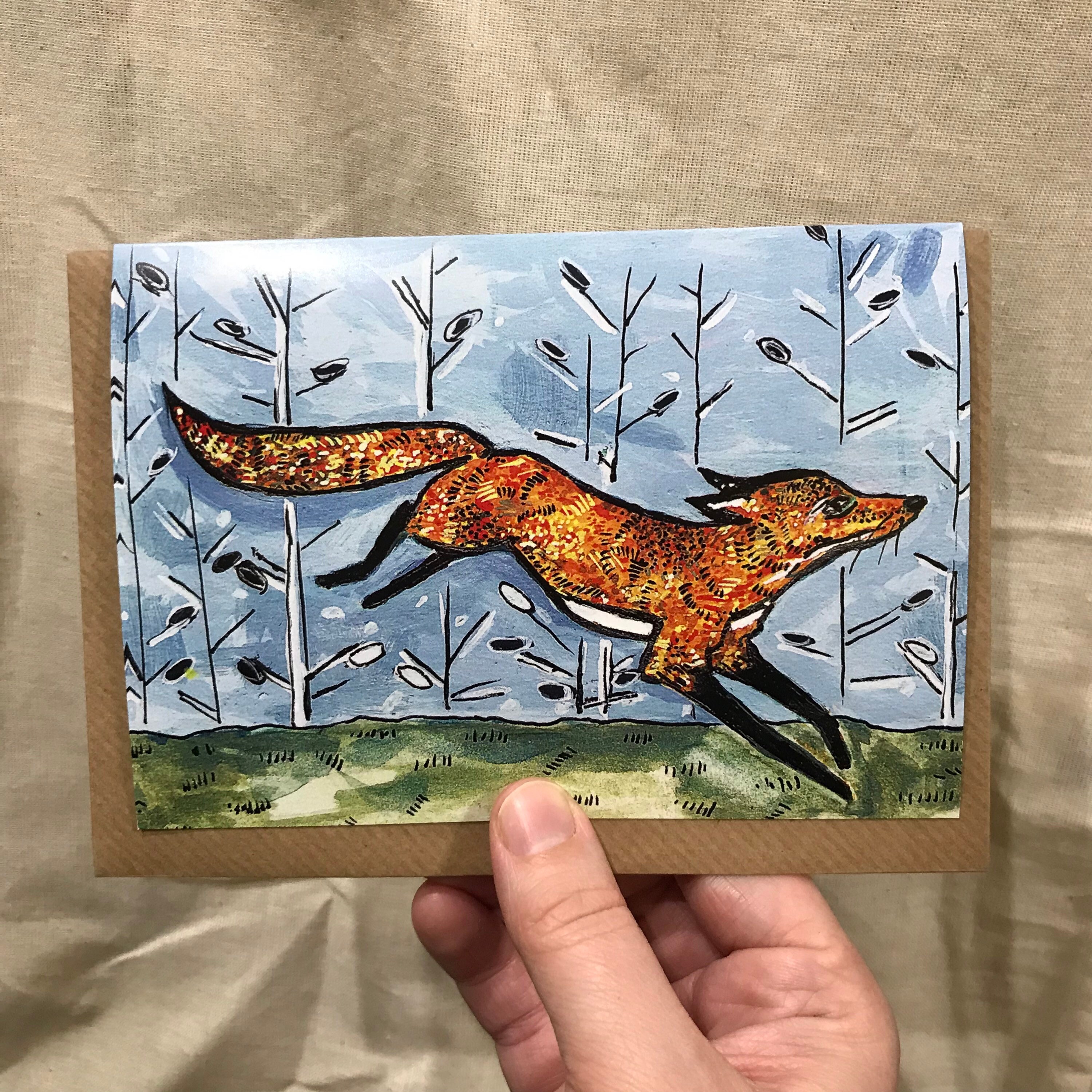 Illustrierte Fuchs-Karte Folk-Art-Karte Grußkarte | Etsy