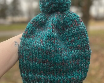 Knit beanie, hand knit beanie, Pom beanie