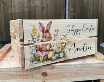 Personalised Easter Bunny crate - wooden Easter crate - Easter gifts - Easter basket hamper Easter bunny treats crate Easter bunny egg hunt