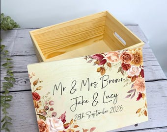 Personalised Autumn Floral Keepsake Box - Orange flower box with lid