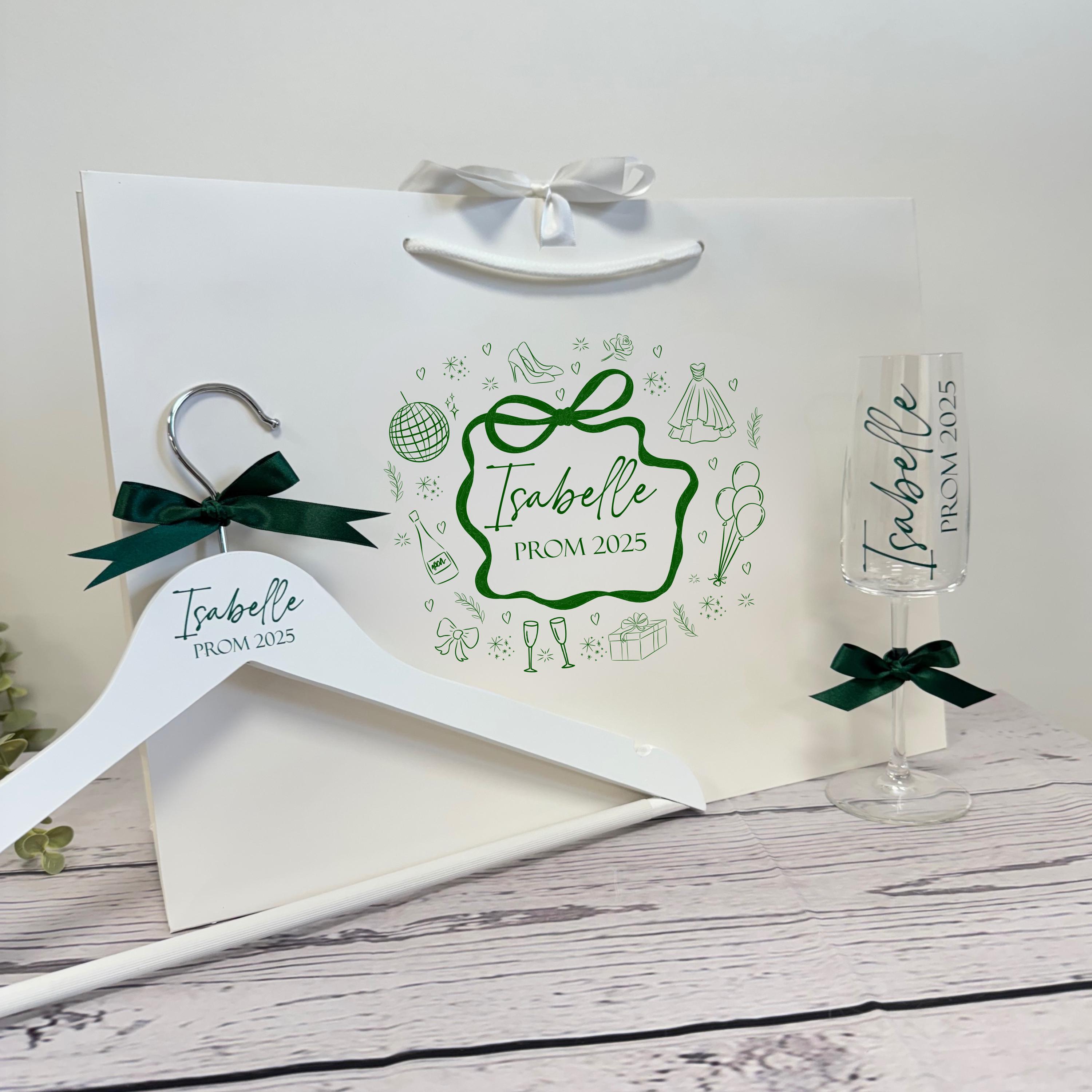 Prom Flutes Personalised Coat Hanger and Champagne Flute Set - Prom Glass & Hanger ...