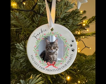 Pet memorial Bauble decoration -Christmas Bauble - personalised memorial bauble - in memory of bauble - you left paw prints on our hearts
