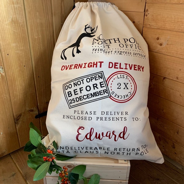 Personalised Santa Sack - Santa sack - Christmas Gift bag - christmas  - Christmas Eve Gifts - North pole sack - express delivery sack - bag
