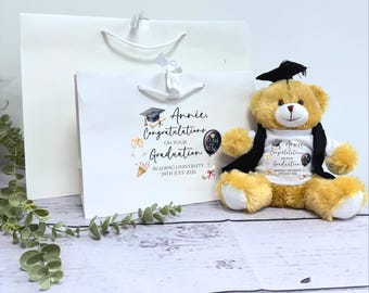 Personalized Graduation Gift Bag and Teddy Bear, Custom Name & University, Class of 2026