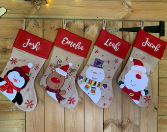 Personalized Christmas Stocking: Santa, Snowman, Reindeer, Penguin