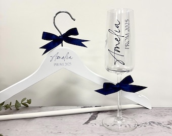 Cintre personnalisé et ensemble de flûte à champagne - verre et cintre de bal - flûte à champagne personnalisée - cadeau de flûte de cintre de bal de promo pour le bal