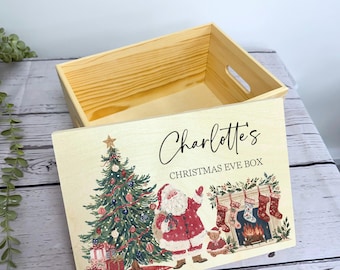Personalised Christmas Eve Box with Lid | Santa Chimney | Custom Wooden Xmas Eve Family | Xmas Eve Gift