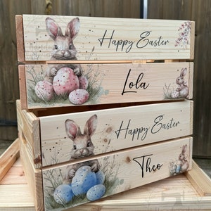 Personalised Easter Bunny crate - wooden Easter crate - Easter gifts - Easter basket hamper Easter bunny treats crate Easter bunny egg hunt