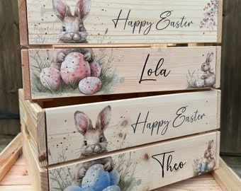 Personalised Easter Bunny crate - wooden Easter crate - Easter gifts - Easter basket hamper Easter bunny treats crate Easter bunny egg hunt
