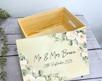 Personalised White Rose Floral Keepsake Box - Memorial box with lid